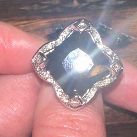 Black And White Gem Silver Ring - Picture 3 of 7